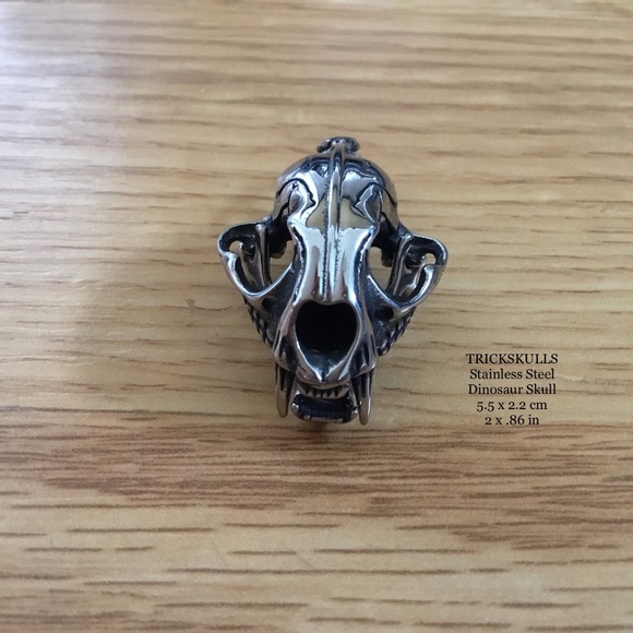 Sabre-Toothed Tiger Smilodon Big Cat Dinosaur Skull Stainless Pendant & Chain - Picture 9 of 13